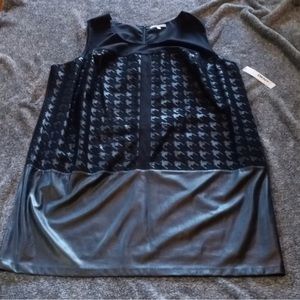 DKNYC Woman houndstooth and faux leather sheath dress